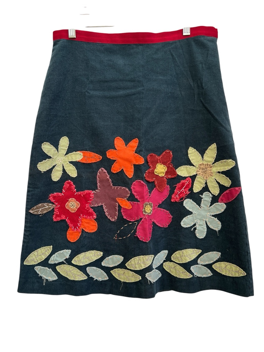 Boden 10R Corduroy Floral Appliqué A-Line Skirt Art to Wear Whimsical Folk Art - Picture 2 of 6